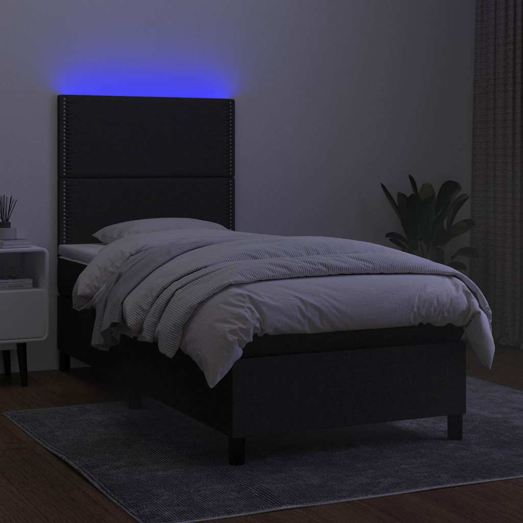 kontinentalseng med LED-lys 80x200 cm stof sort