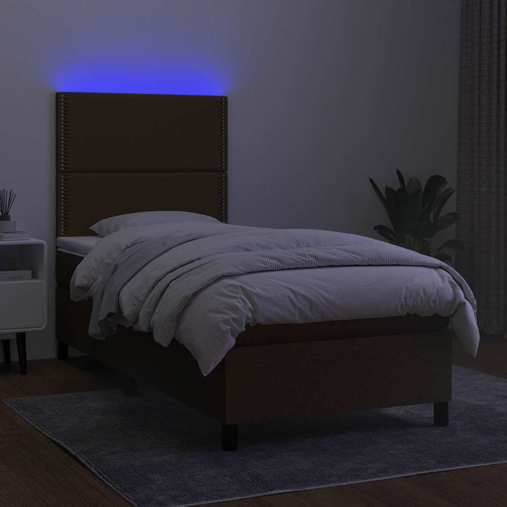 kontinentalseng med LED-lys 90x200 cm stof mørkebrun