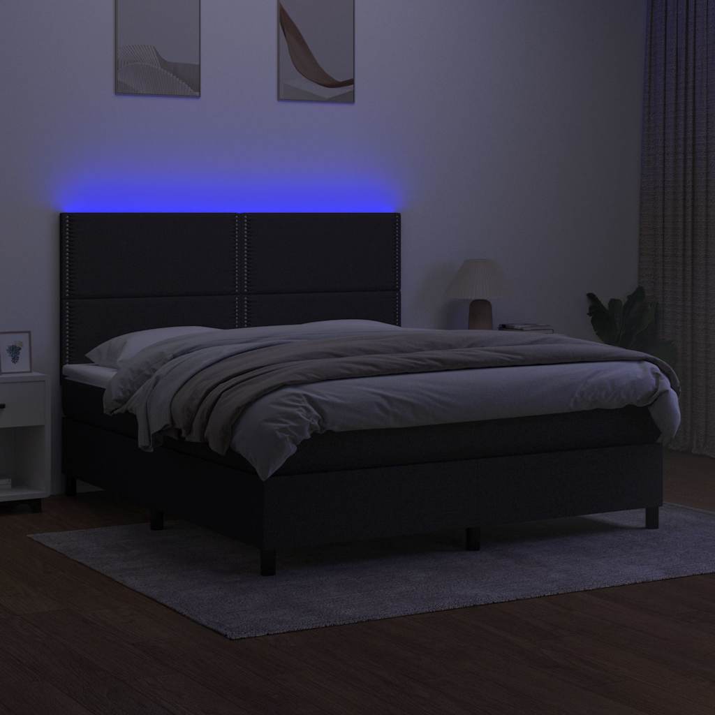 kontinentalseng med LED-lys 160x200 cm stof sort