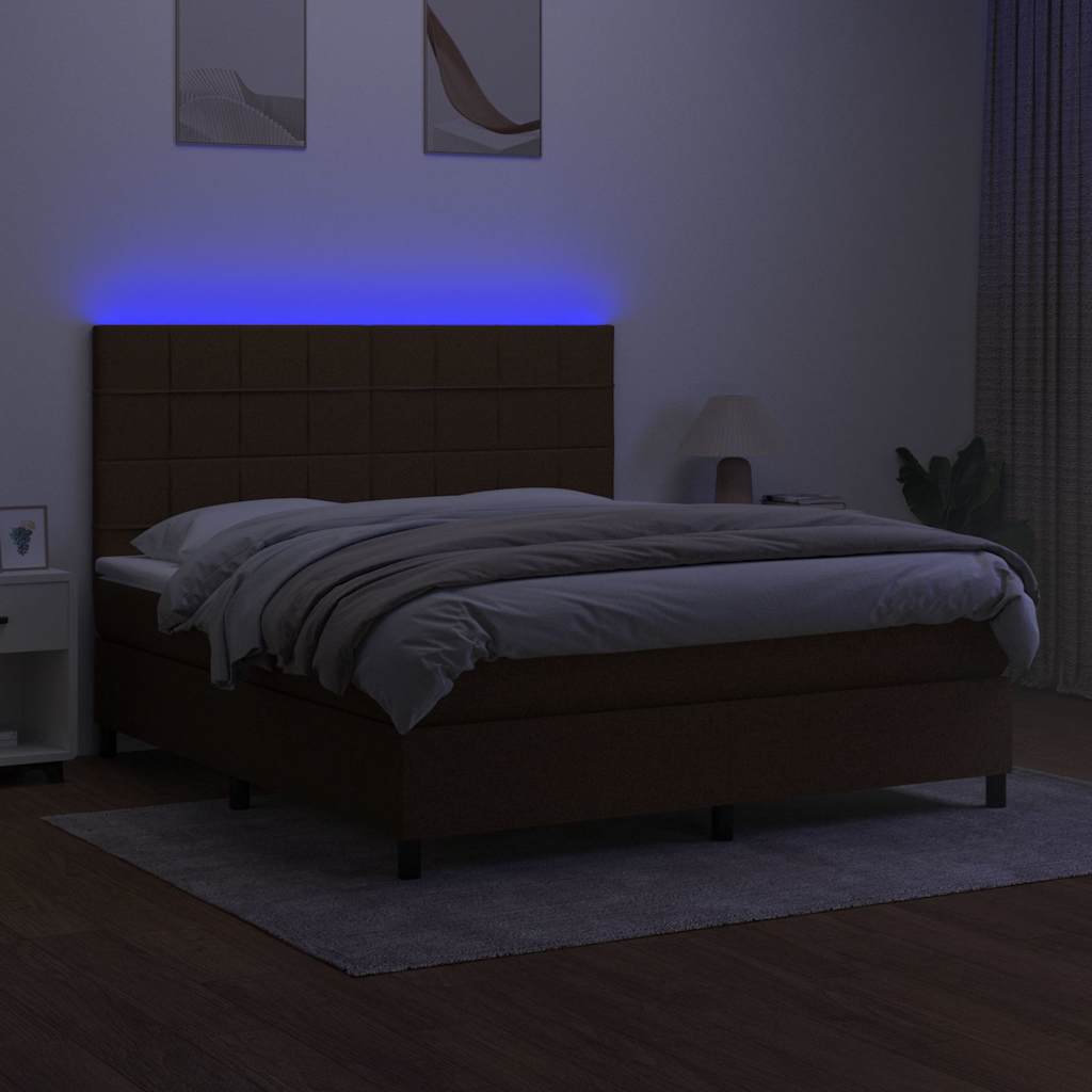 kontinentalseng med LED-lys 160x200 cm stof mørkebrun