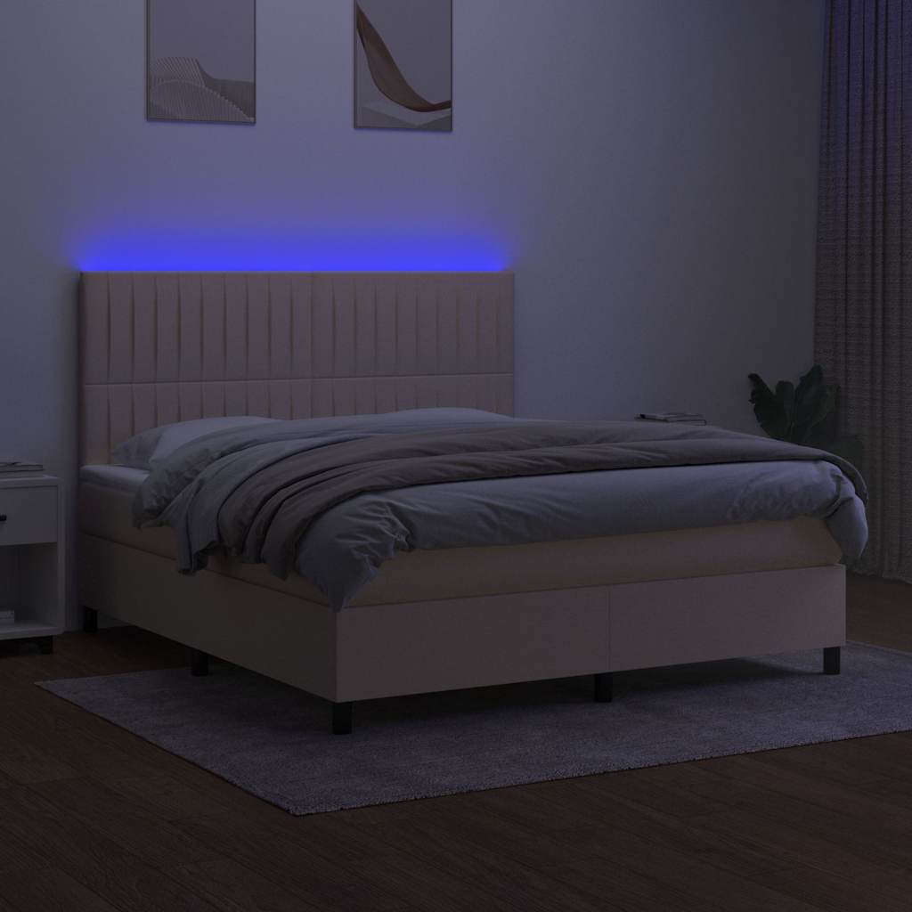 kontinentalseng med LED-lys 160x200 cm stof cremefarvet