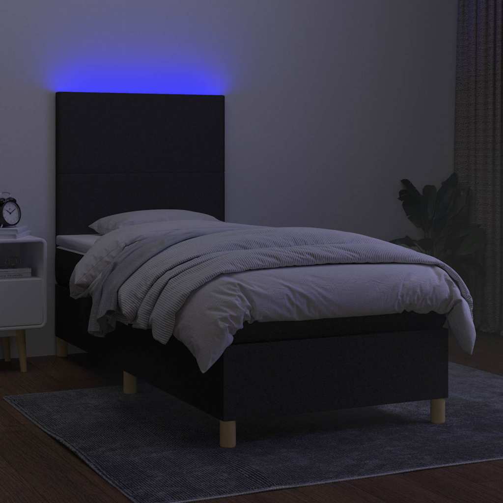 kontinentalseng med LED-lys 100x200 cm stof sort