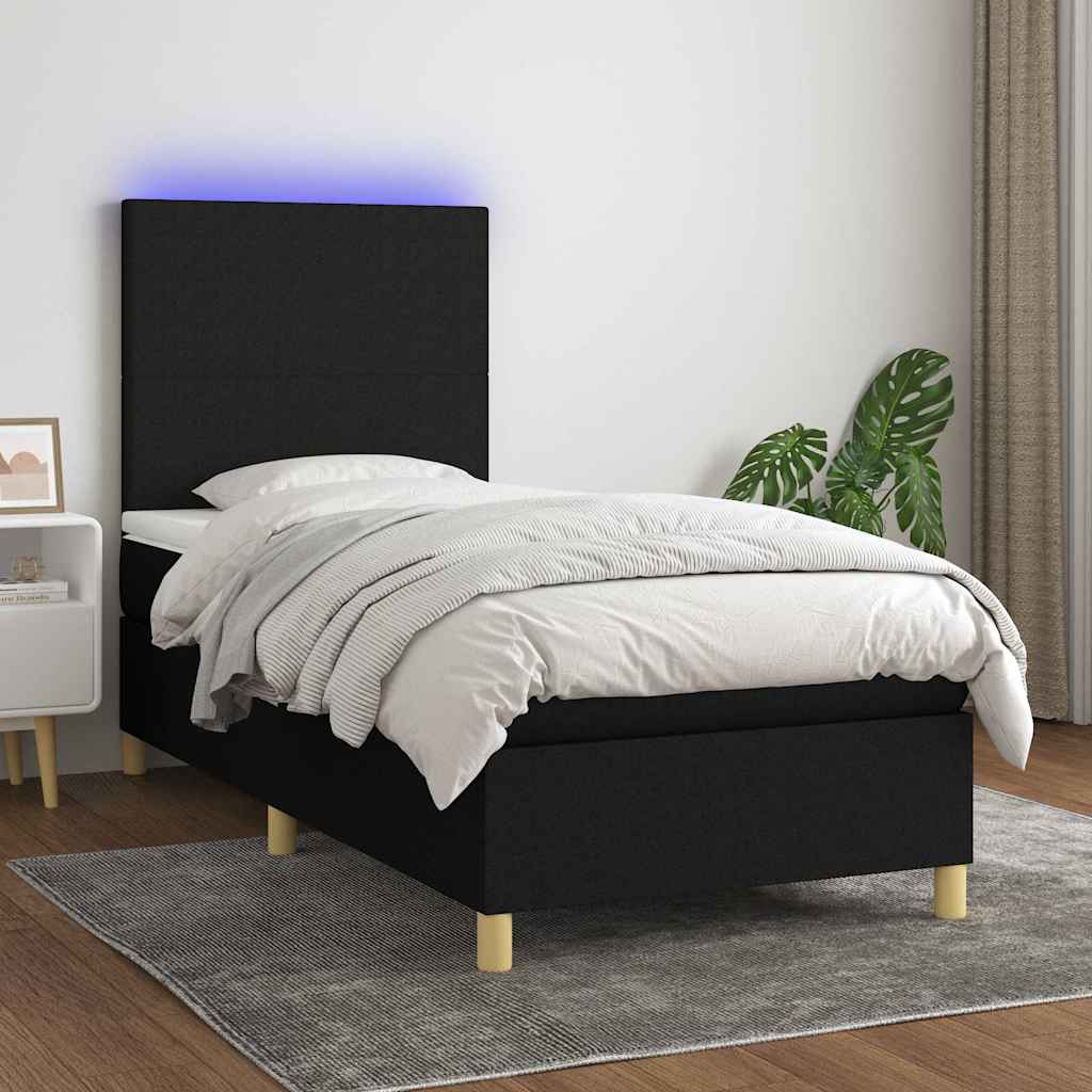 kontinentalseng med LED-lys 100x200 cm stof sort