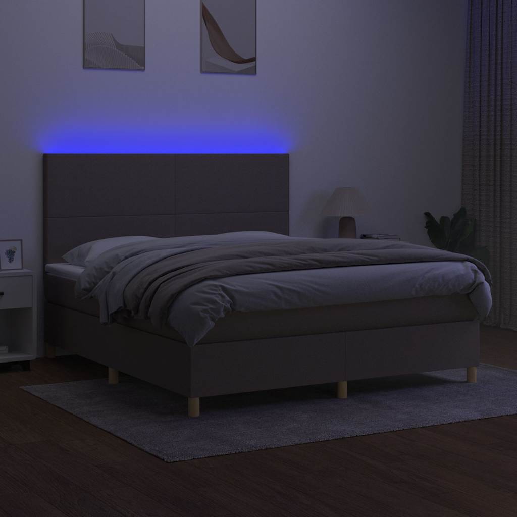 kontinentalseng med LED-lys 160x200 cm stof gråbrun