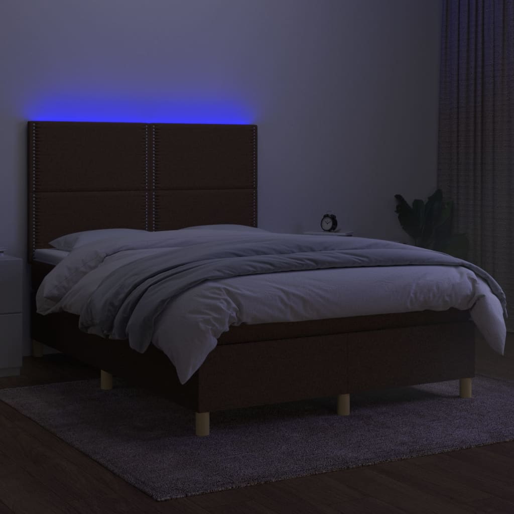 kontinentalseng med LED-lys 140x190 cm stof mørkebrun