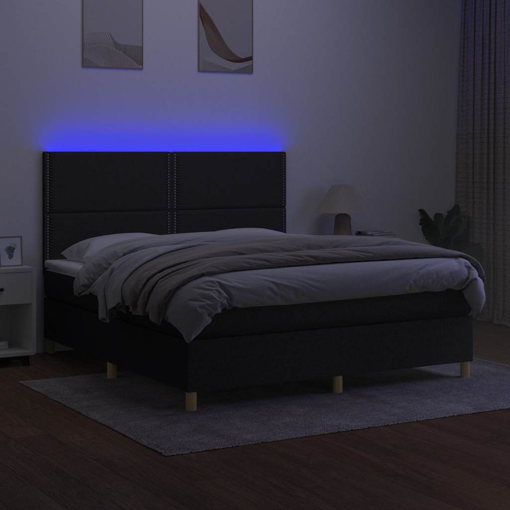kontinentalseng med LED-lys 160x200 cm stof sort