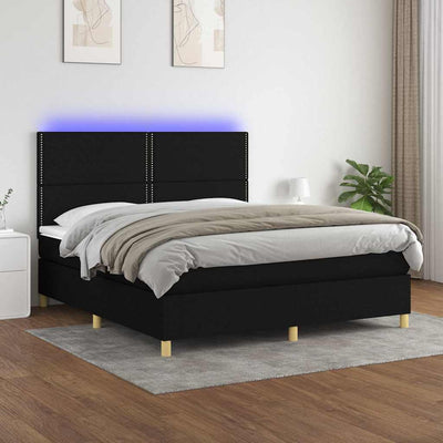 kontinentalseng med LED-lys 160x200 cm stof sort