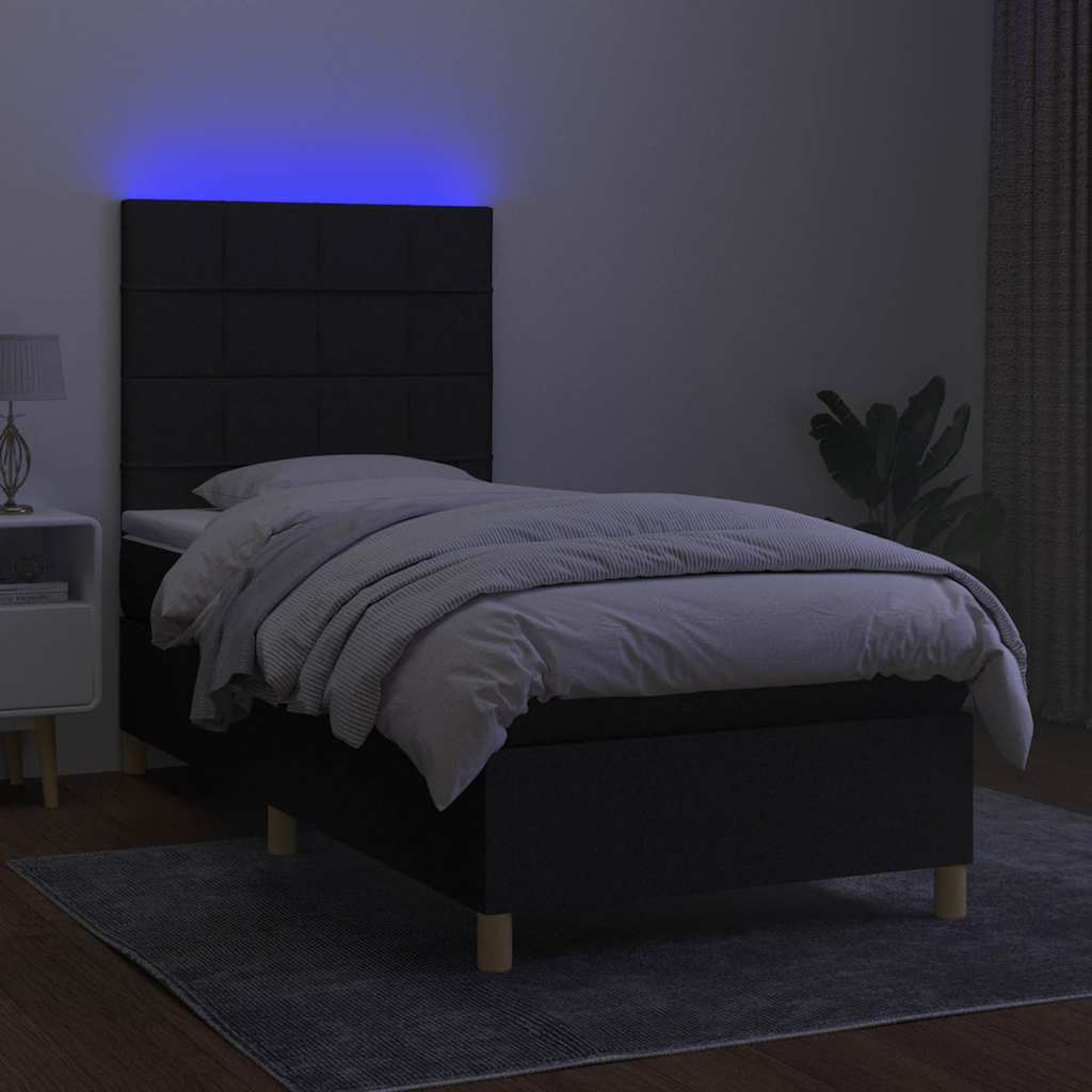 kontinentalseng med LED-lys 100x200 cm stof sort