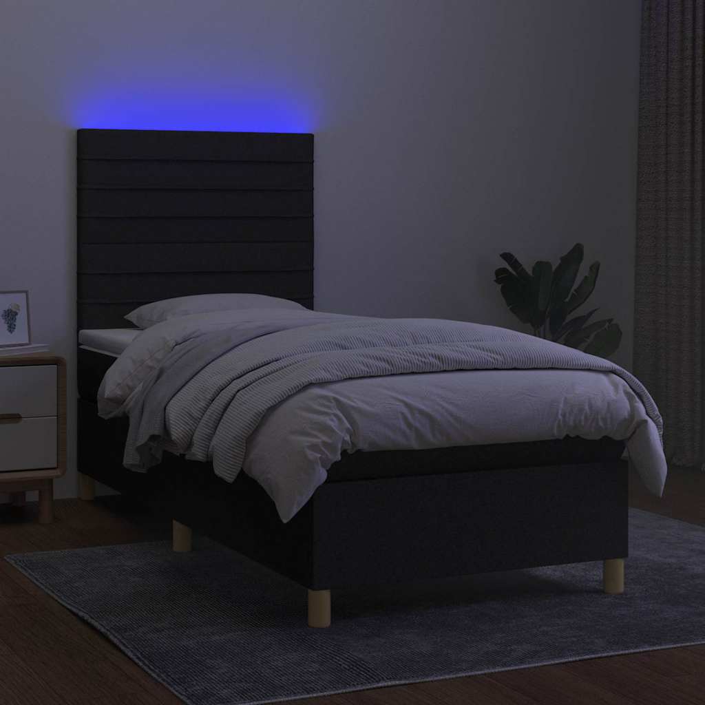 kontinentalseng med LED-lys 100x200 cm stof sort
