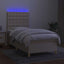 kontinentalseng med LED-lys 80x200 cm stof cremefarvet