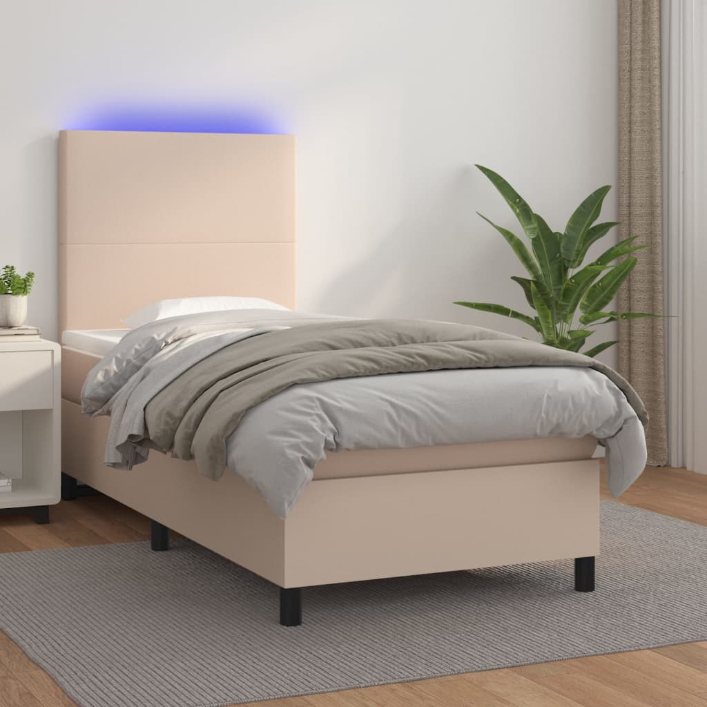 kontinentalseng med LED-lys 80x200 cm kunstlæder cappuccino
