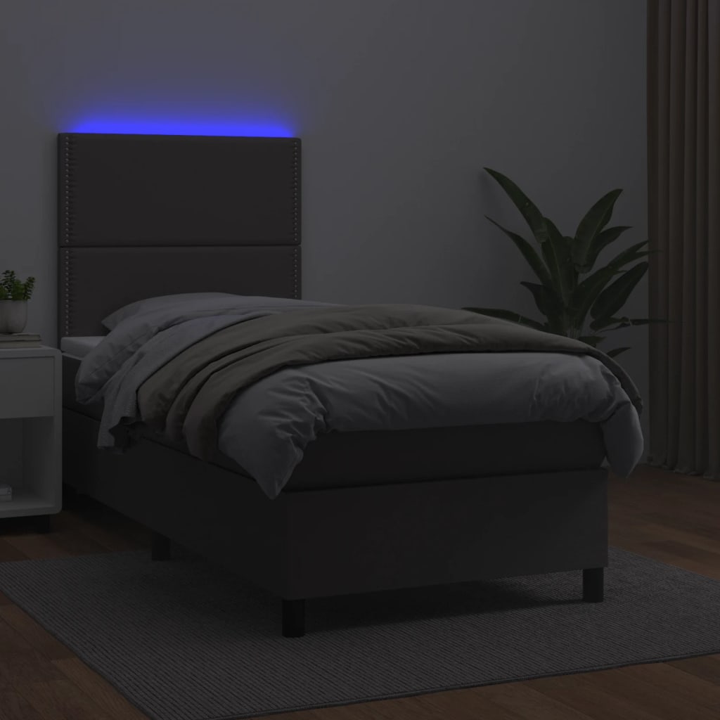 kontinentalseng med LED-lys 100x200 cm kunstlæder grå