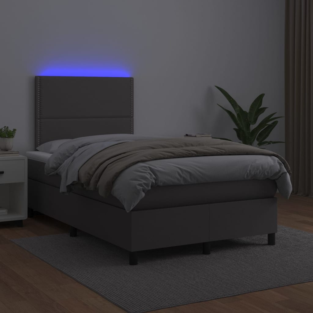 kontinentalseng med LED-lys 120x200 cm kunstlæder grå