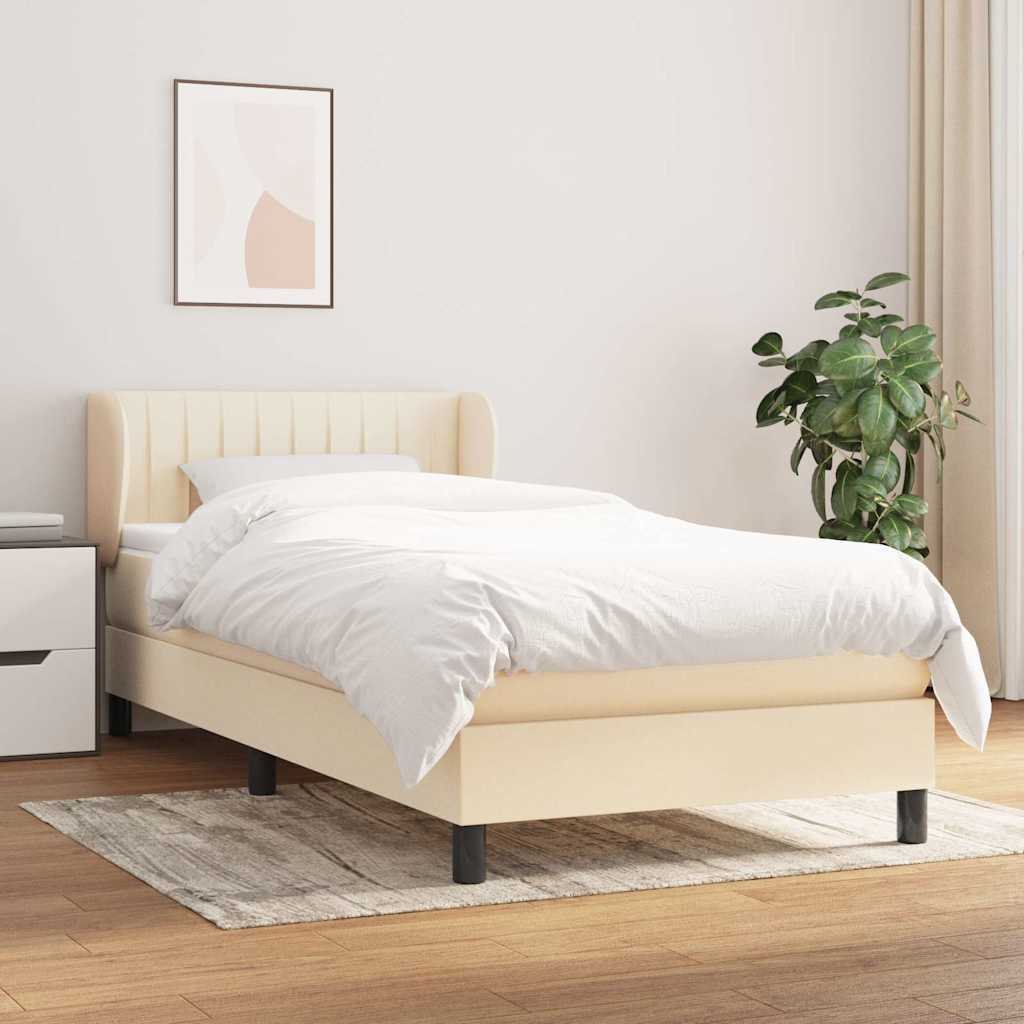 kontinentalseng med madras 90x200 cm stof cremefarvet