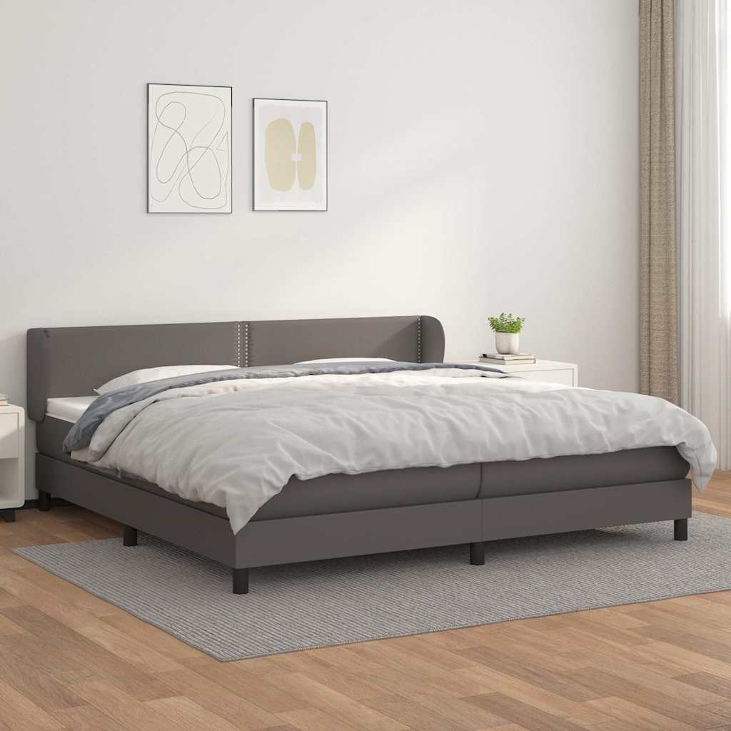 kontinentalseng med madras 200x200 cm kunstlæder grå