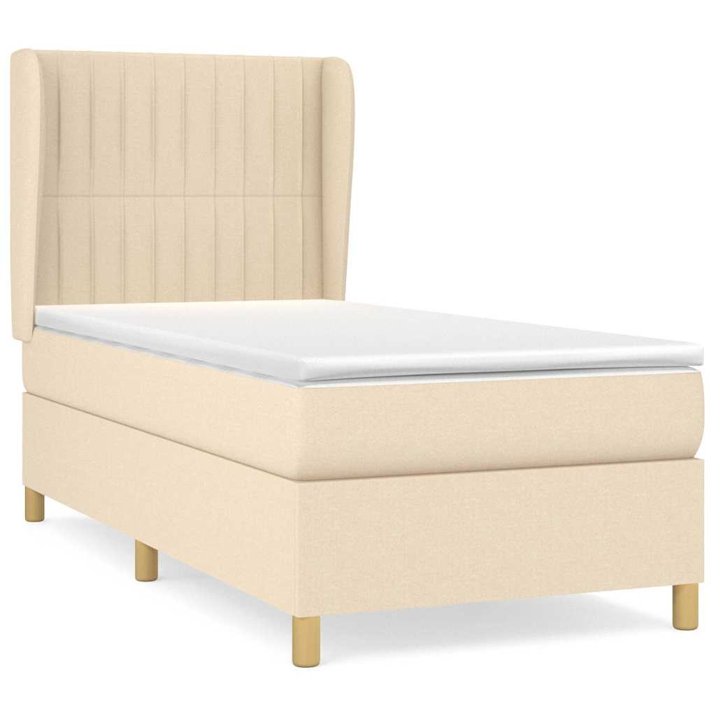 kontinentalseng med madras 90x190 cm stof cremefarvet