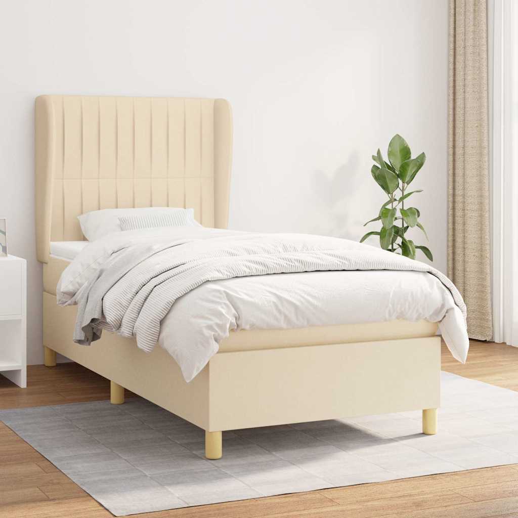 kontinentalseng med madras 90x190 cm stof cremefarvet