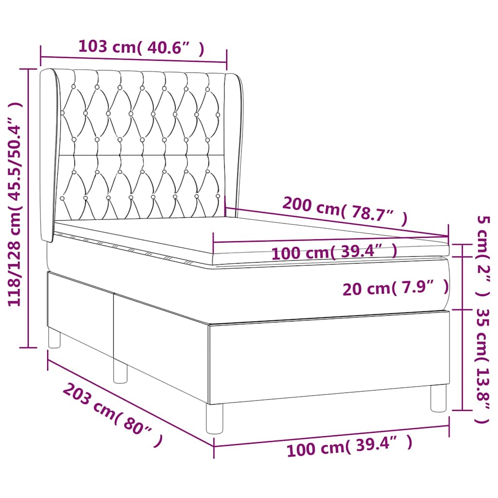 kontinentalseng med madras 100x200 cm stof sort