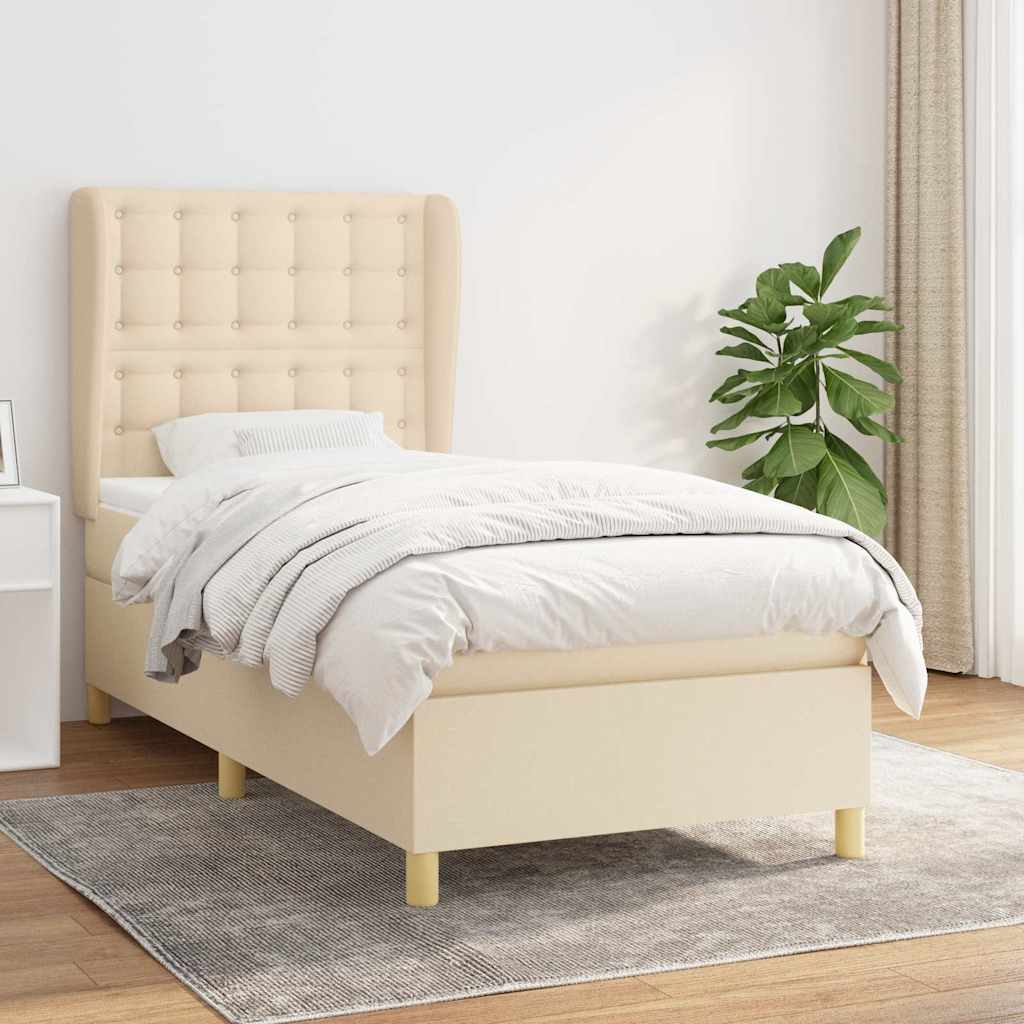 kontinentalseng med madras 90x200 cm stof cremefarvet