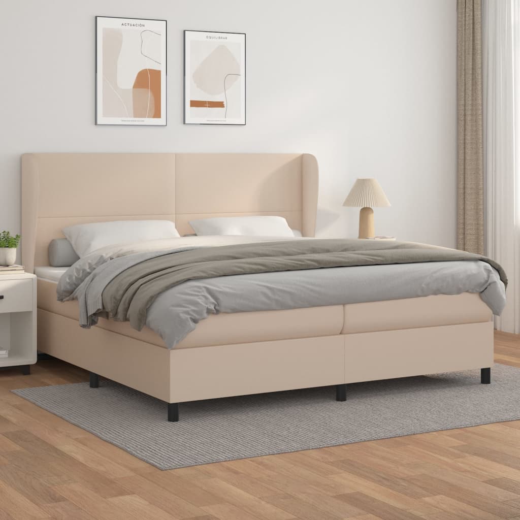 kontinentalseng 200x200 cm kunstlæder cappuccinofarvet