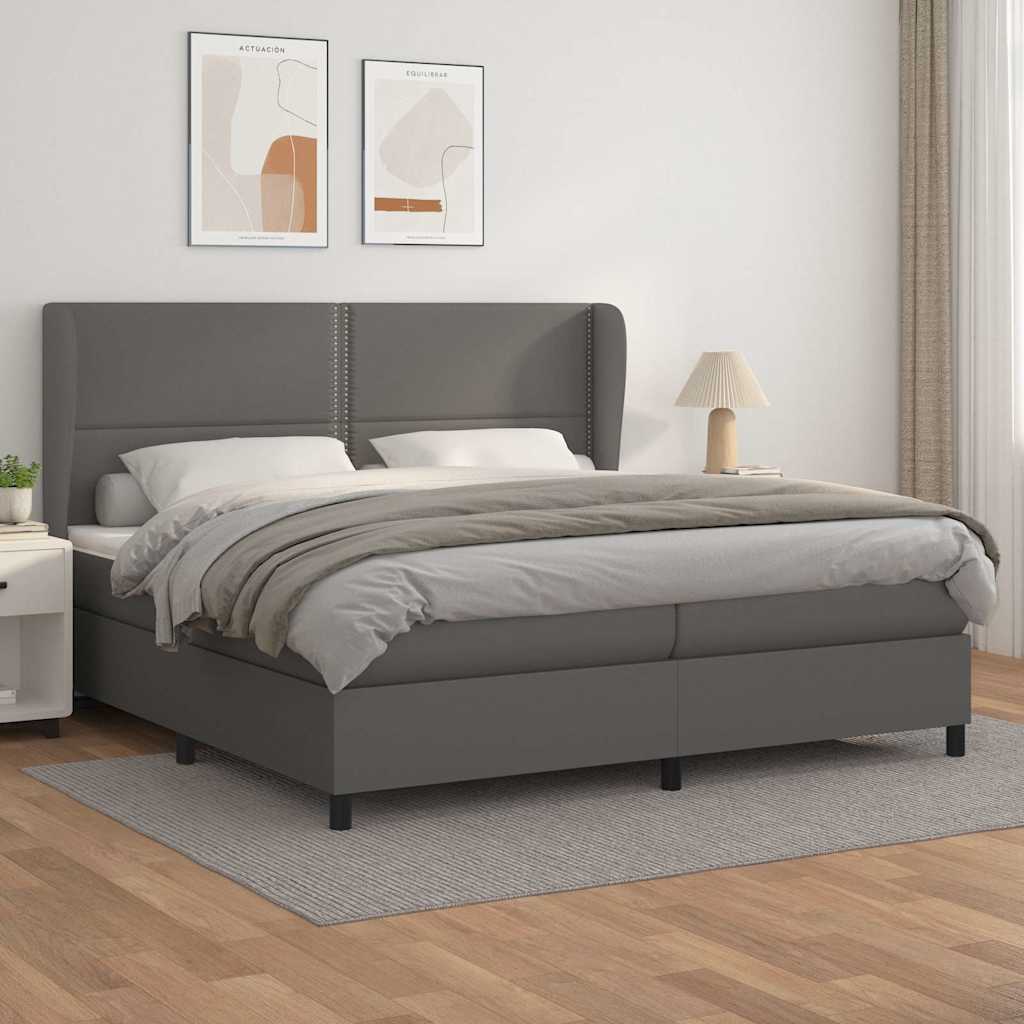 kontinentalseng med madras 200x200 cm kunstlæder grå