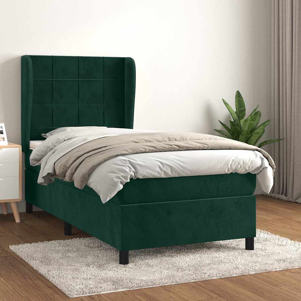 kontinentalseng med madras 80x200 cm fløjl mørkegrøn