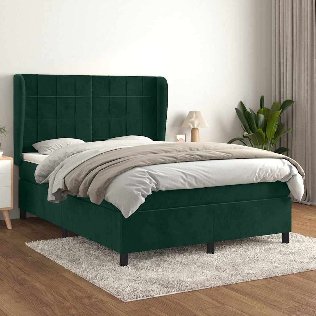 kontinentalseng med madras 140x190 cm fløjl mørkegrøn