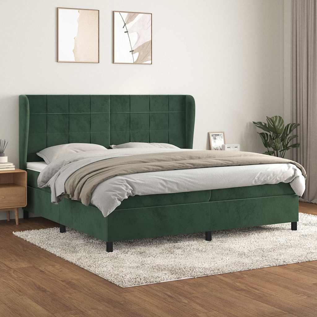 kontinentalseng med madras 200x200 cm fløjl mørkegrøn