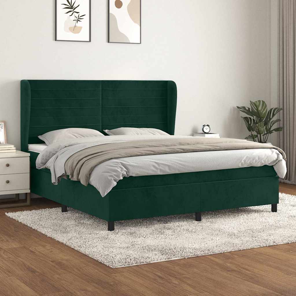 kontinentalseng med madras 180x200 cm fløjl mørkegrøn