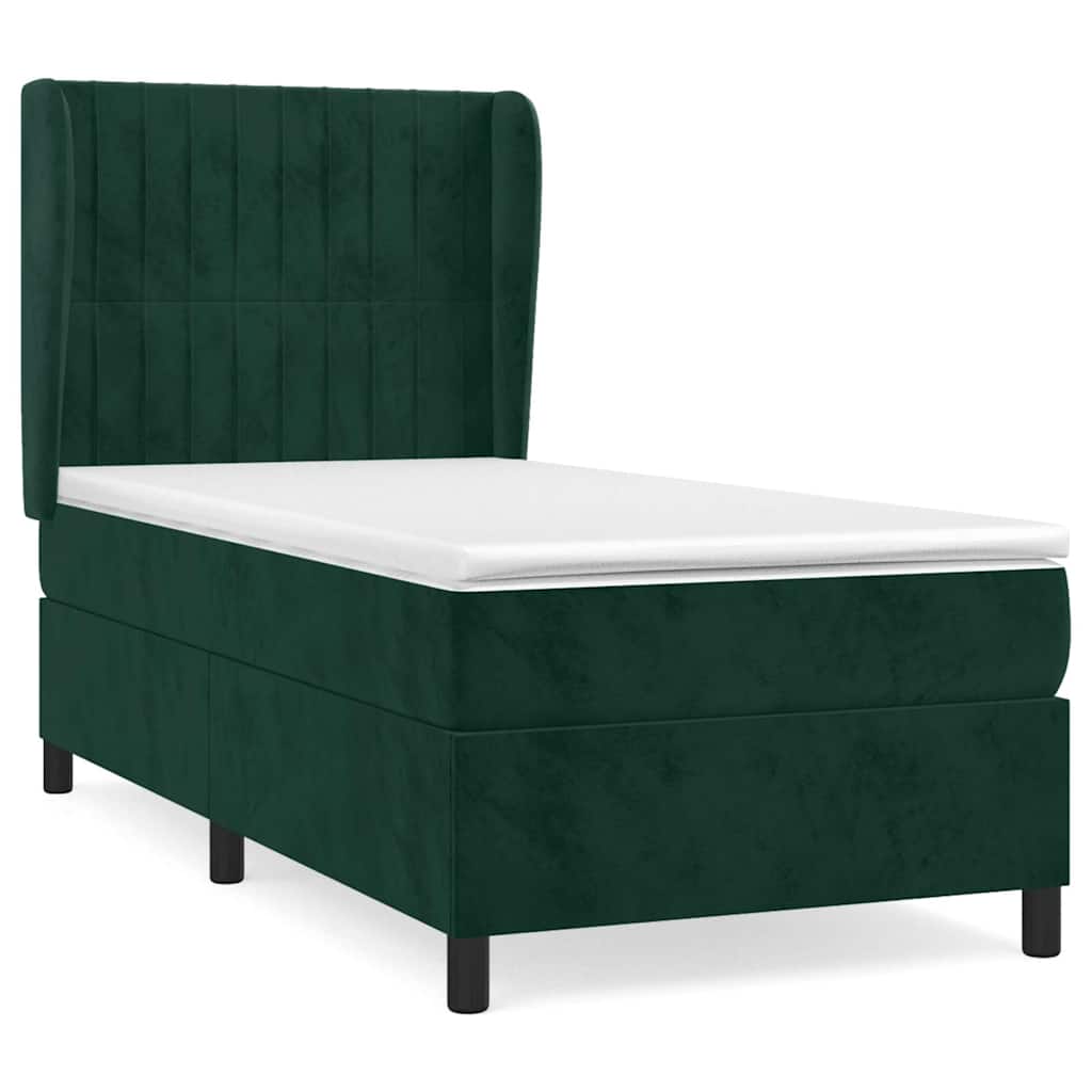 kontinentalseng med madras 90x190 cm fløjl mørkegrøn