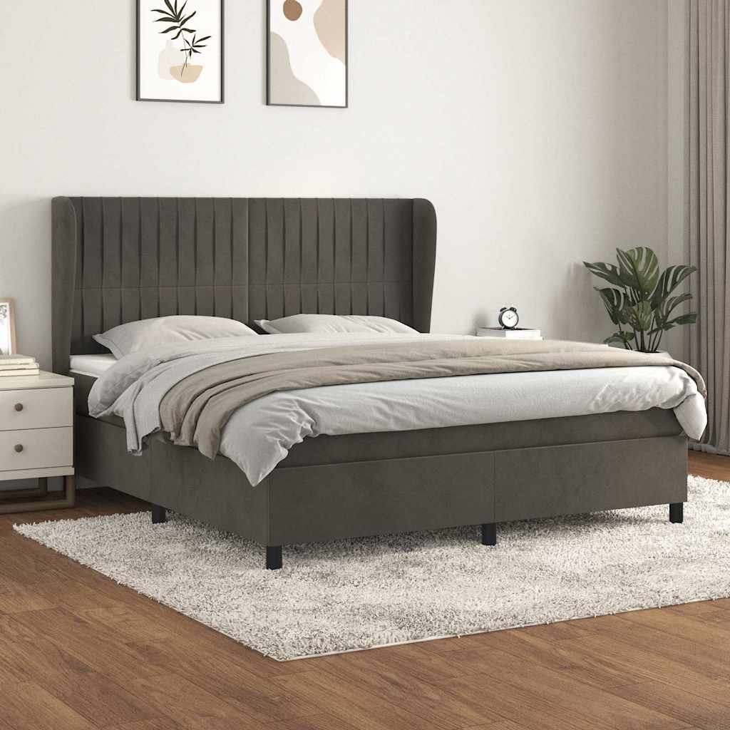 kontinentalseng med madras 160x200 cm fløjl mørkegrå