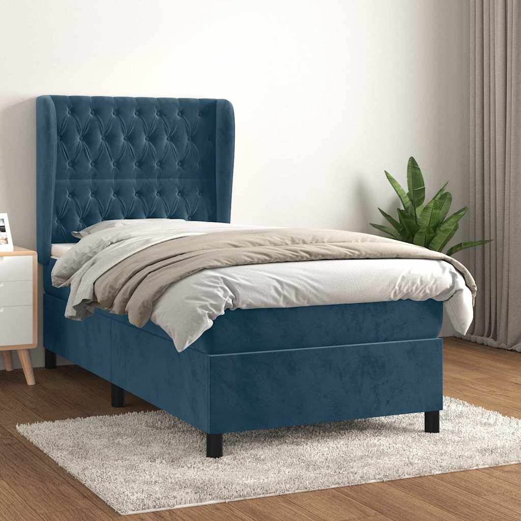 kontinentalseng med madras 90x190 cm fløjl mørkeblå