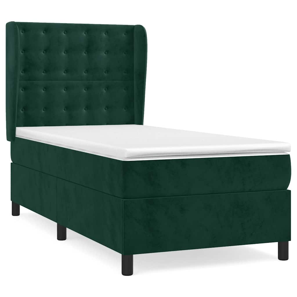 kontinentalseng med madras 90x200 cm fløjl mørkegrøn