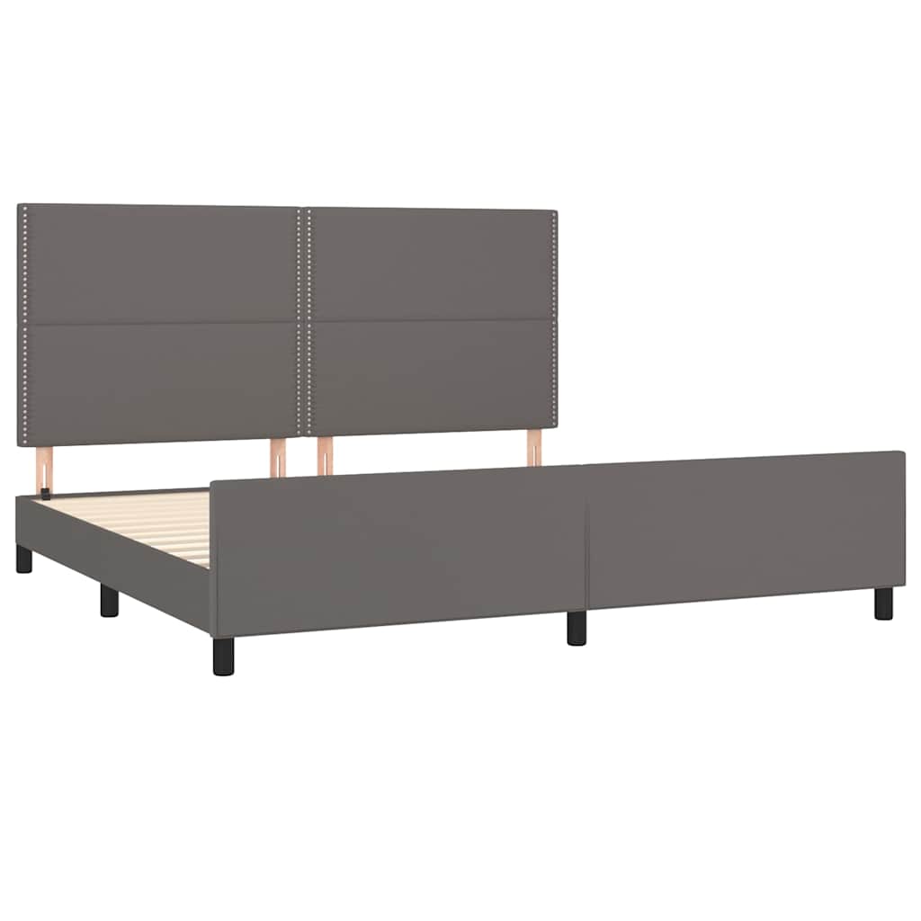 sengeramme med sengegavl 200x200 cm kunstlæder grå