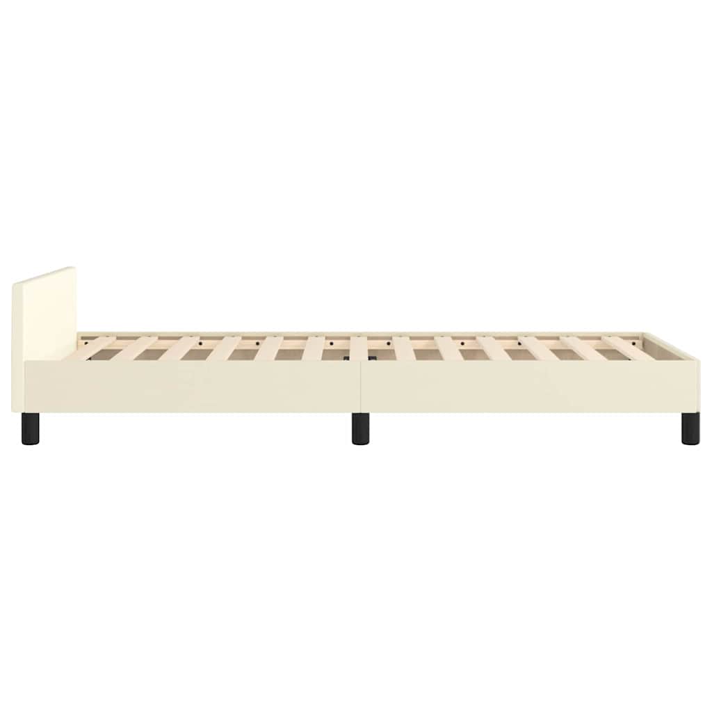 sengeramme med sengegavl 90x190 cm kunstlæder cremefarvet