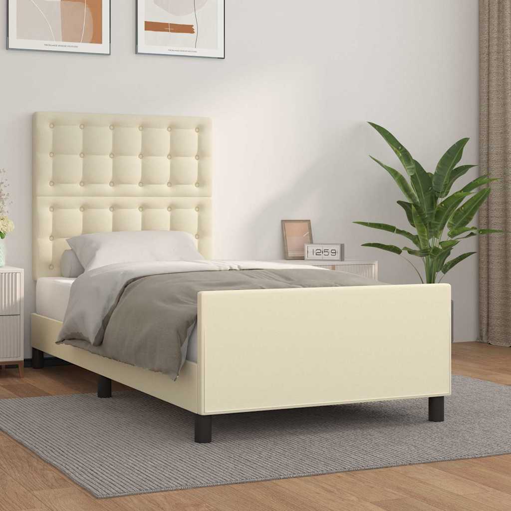 sengeramme med sengegavl 90x190 cm kunstlæder cremefarvet