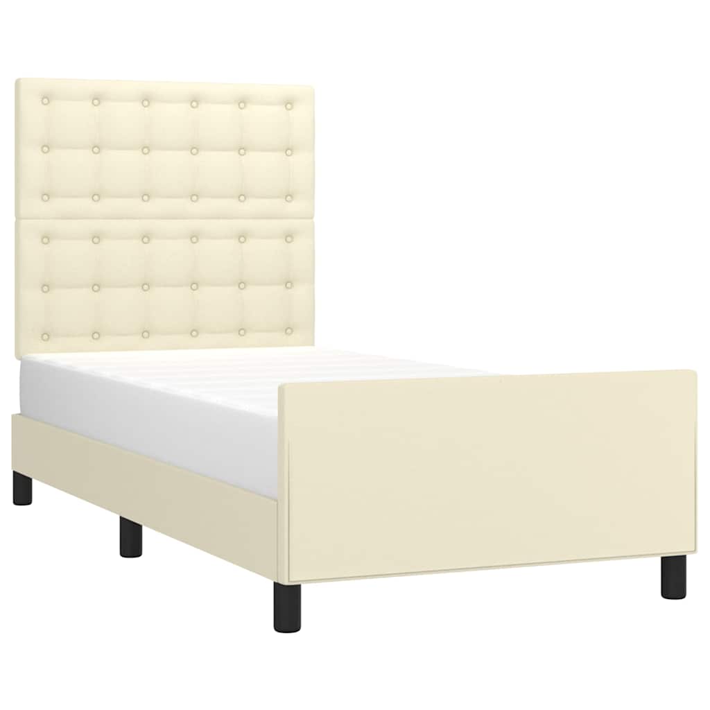 sengeramme med sengegavl 90x200 cm kunstlæder cremefarvet