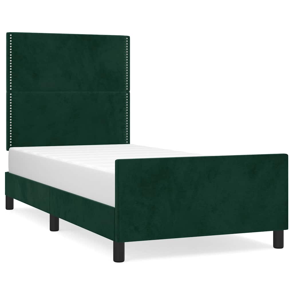 Sengeramme uden madras Mørkegrøn 90x190 cm Fløjl