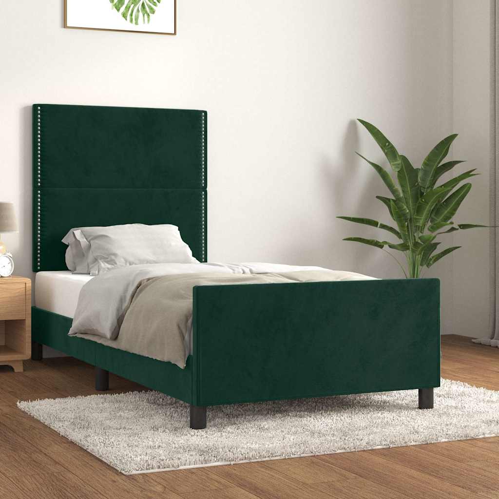 Sengeramme uden madras Mørkegrøn 90x190 cm Fløjl