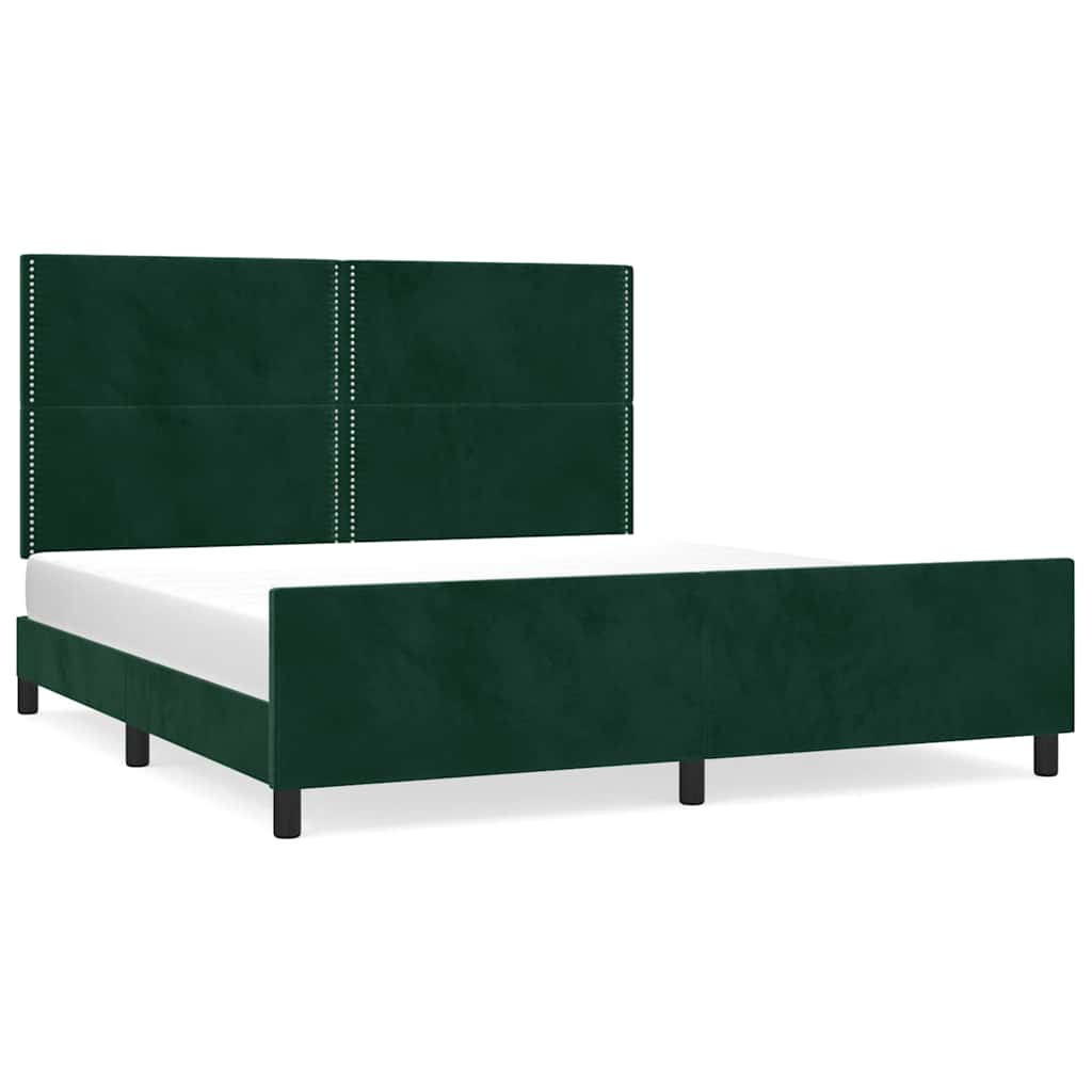 sengeramme med sengegavl 180x200 cm fløjl mørkegrøn