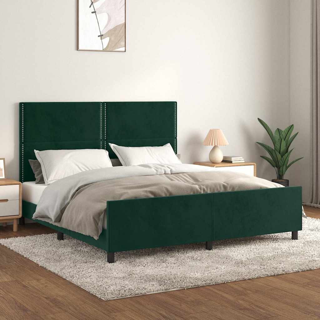 sengeramme med sengegavl 180x200 cm fløjl mørkegrøn