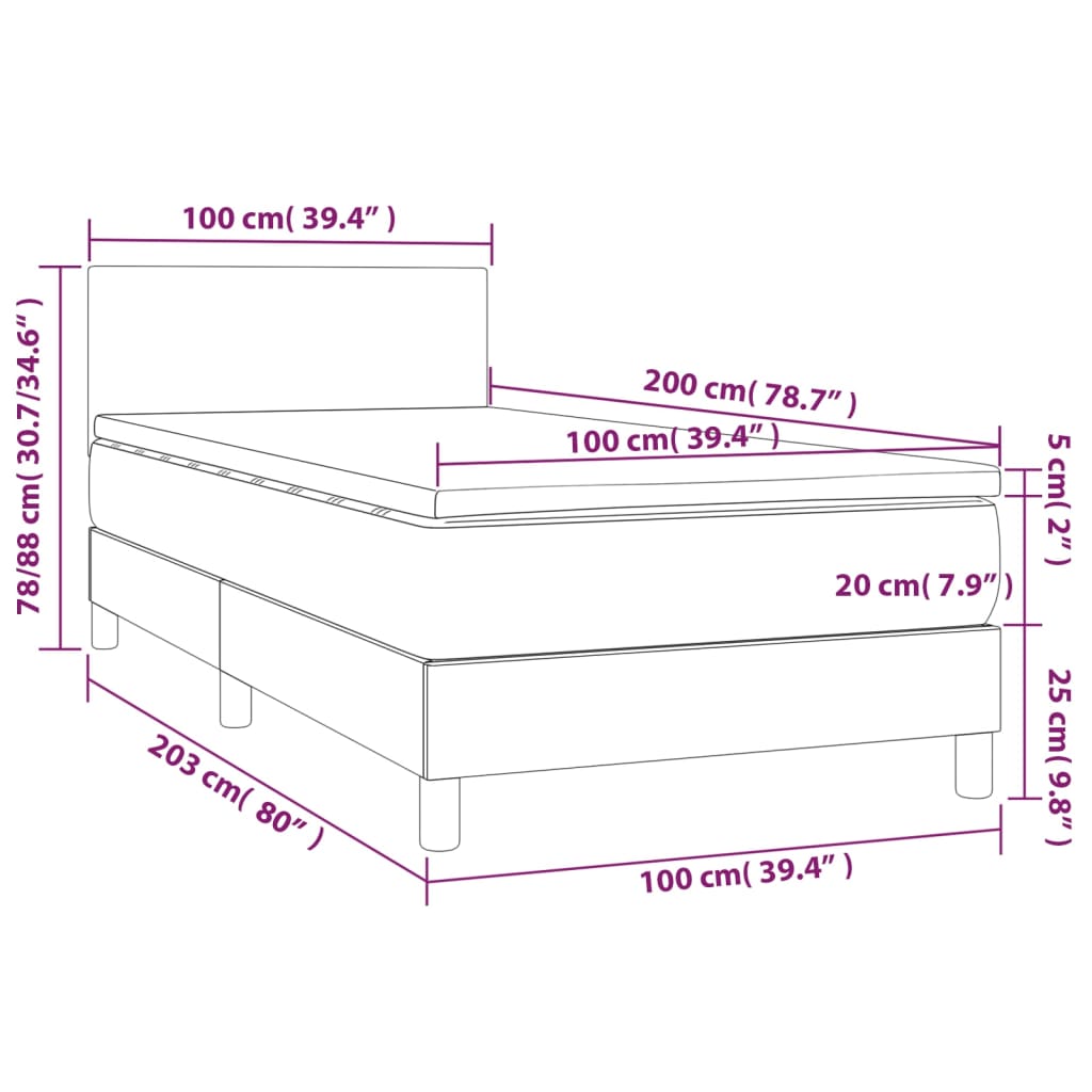 kontinentalseng med madras 100x200 cm stof sort