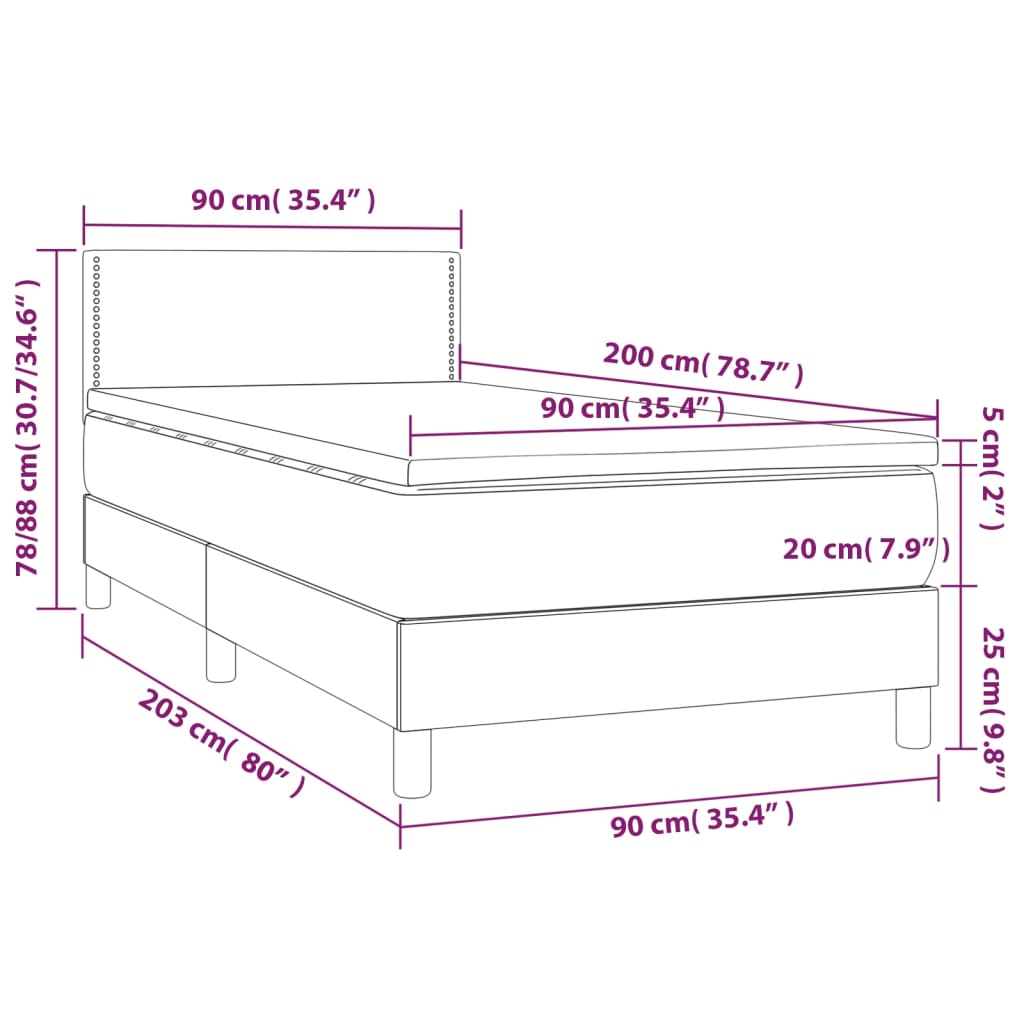 kontinentalseng med madras 90x200 cm stof gråbrun