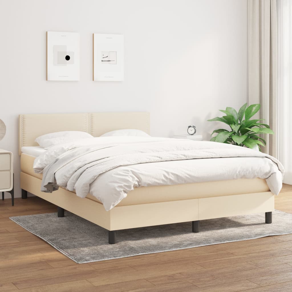 kontinentalseng med madras 140x200 cm stof cremefarvet