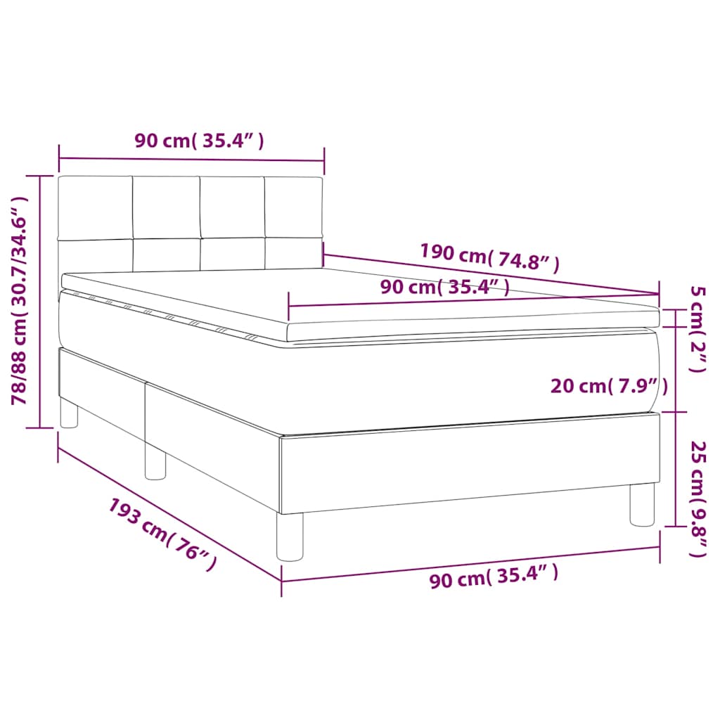 kontinentalseng med madras 90x190 cm stof sort