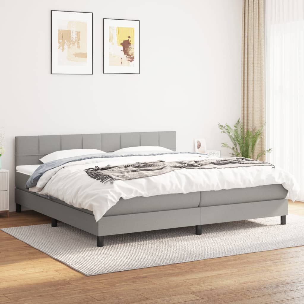 kontinentalseng med madras 200x200 cm stof lysegrå