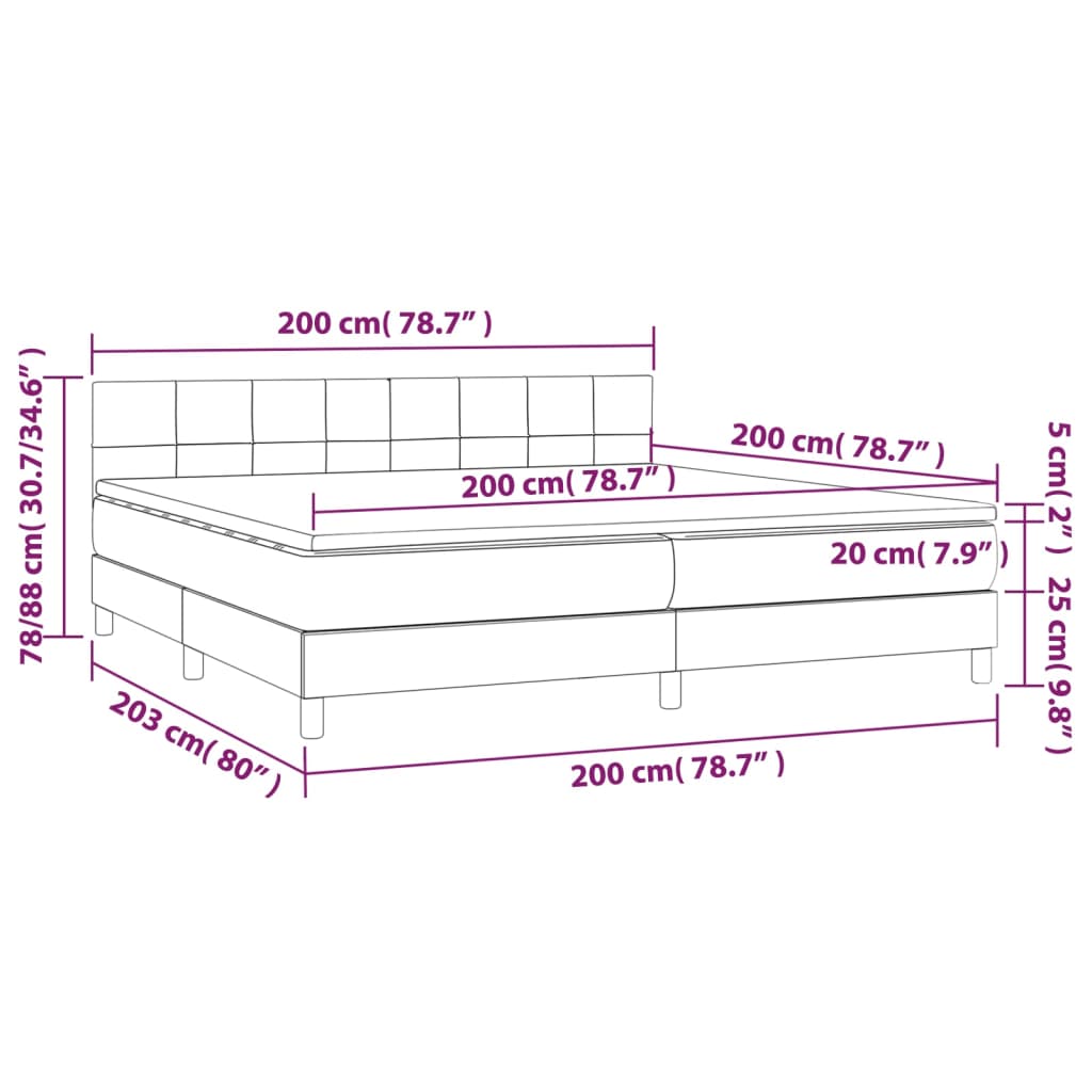 kontinentalseng med madras 200x200 cm stof cremefarvet