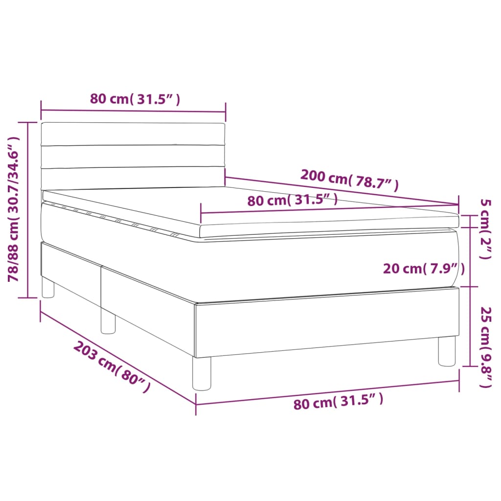kontinentalseng med madras 80x200 cm stof sort