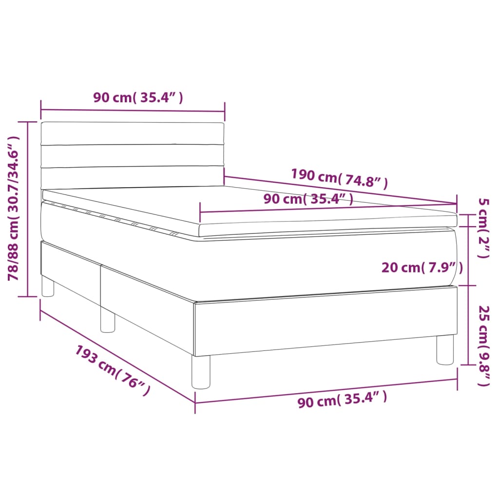 kontinentalseng med madras 90x190 cm stof sort