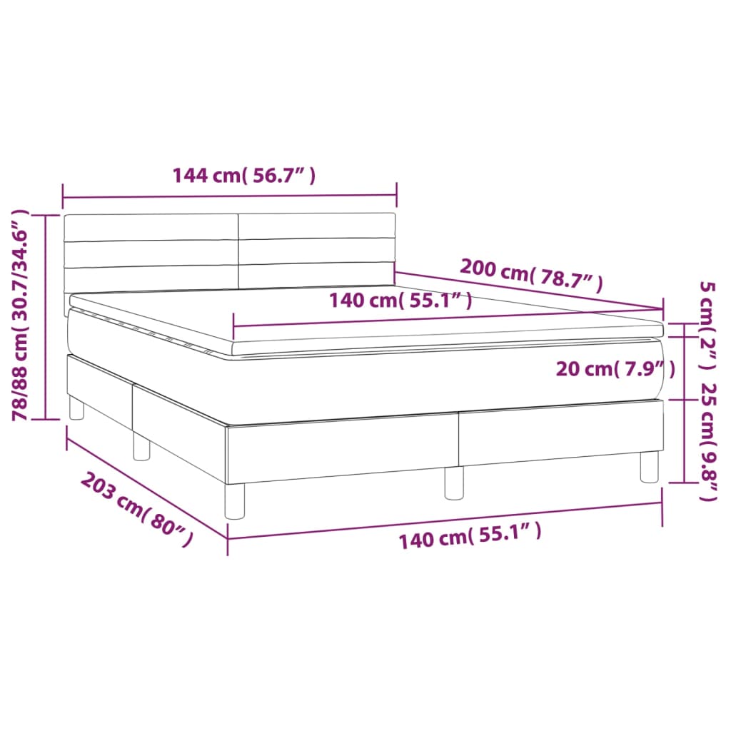 kontinentalseng med madras 140x200 cm stof sort